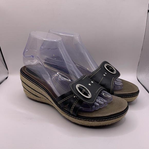 Clarks Artisan Women Black Espadrille Rope Wedge Sandal Shoe Size 7M - Picture 1 of 10